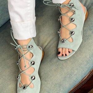 Rebecca Minkoff Kyla Ghillie Lace-Up Suede Sandals Baby Blue 8.5 Boho Gladiator